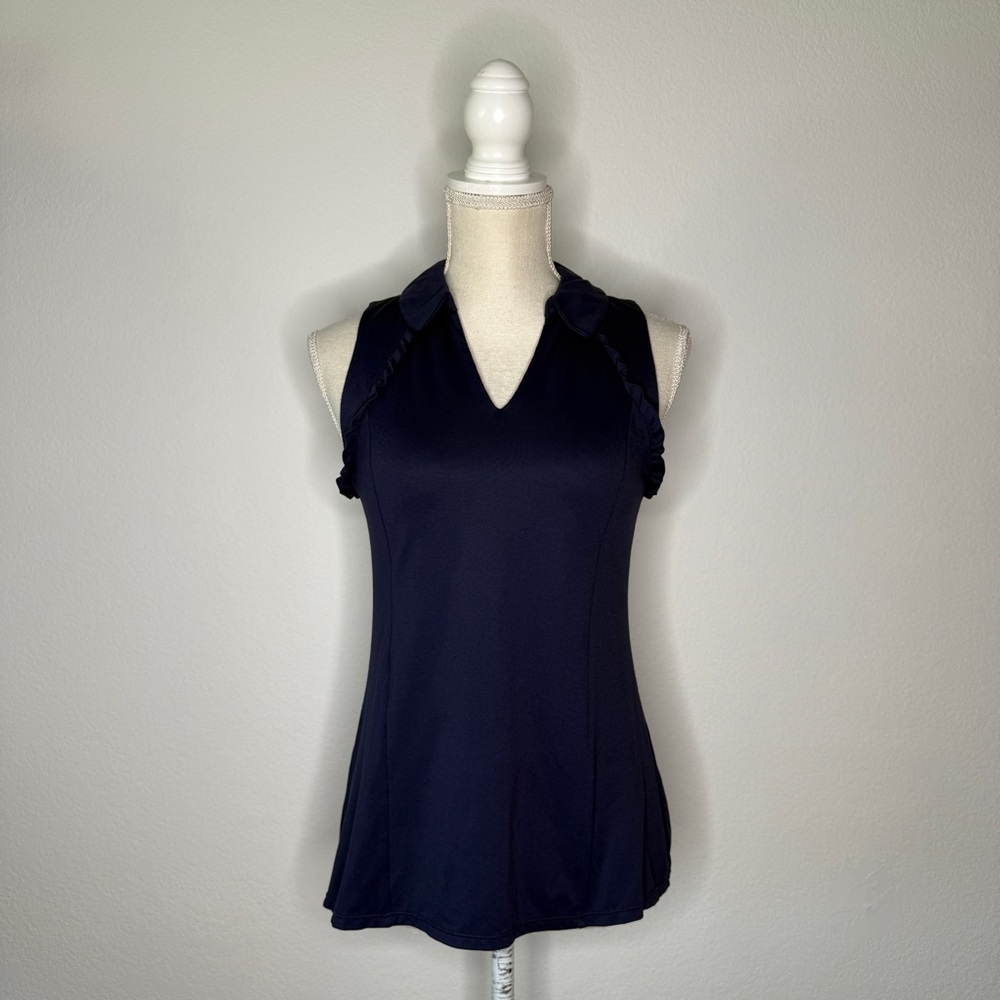 Lilly Pulitzer Luxletic Martina Ruffle Mesh Nylon Spandex Tank Navy Size S